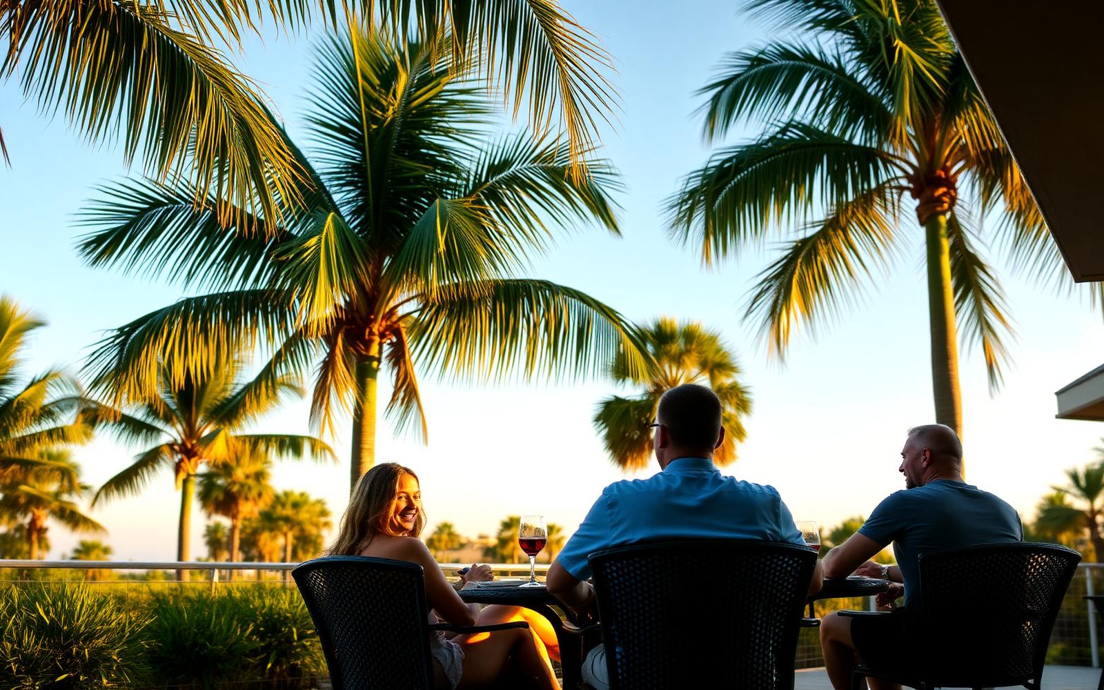 Central Florida lifestyle — sunset patio with palm trees